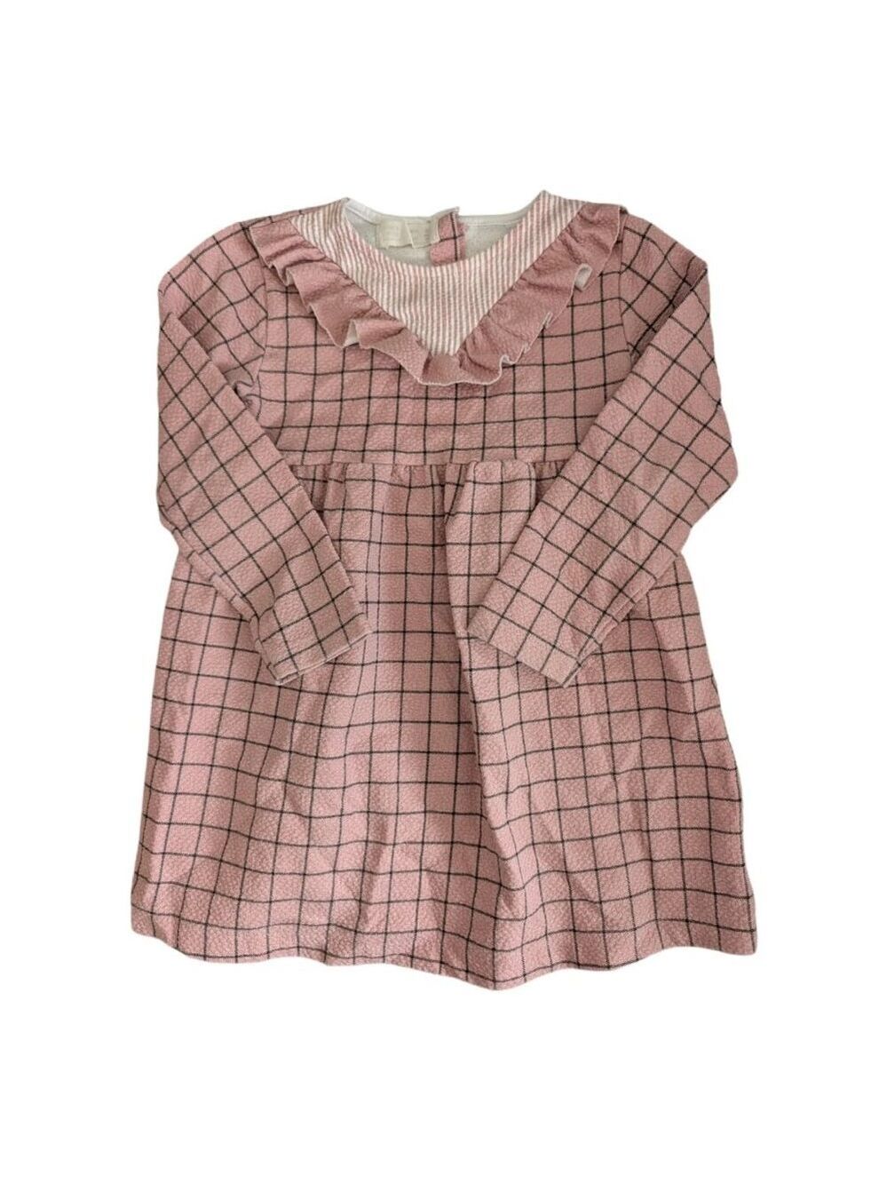 ZARA Pink Checkered Ruffled Long-Sleeve Dress 2-3 Years
